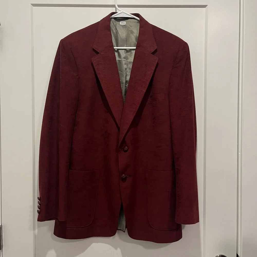 Vintage McGregor Men Burgundy Faux Suede Blazer Sport Coat 42R Made in USA Retro